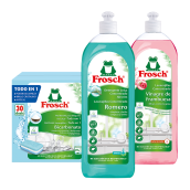 Frosch Pastillas Sodio, Frosch Lavavajillas Frambuesa y Frosch Lavavajillas Romero